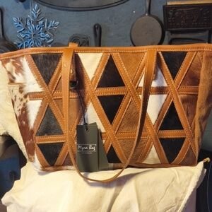 Myra Bag Triangular Pattern Tote in Brown and Tan